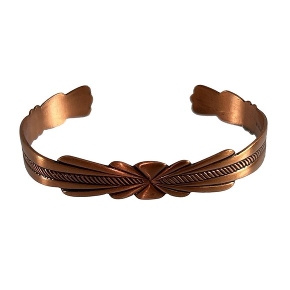 Vintage Copper Open Cuff Bracelet Ornate Boho Jewelry - Picture 1 of 6